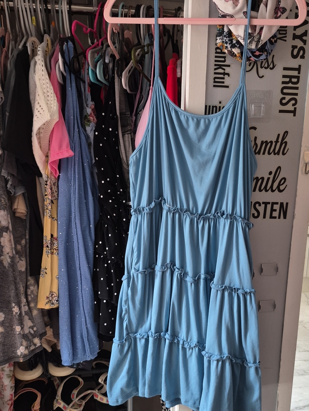 Women’s Light Blue Tiered Spaghetti Strap Dress 2xl